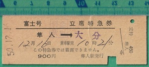 鉄道硬券切符63■富士号 立席特急券 隼人→大分 900円 50-12.16 /D型