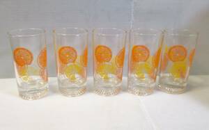タ）昭和レトロ オレンジ輪切り ガラスコップ グラス5個セットで