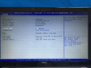 ★★MA27　NEC VersaPro VJ19S/G-F Core i7-3517U 1.90GHz　BIOS起動