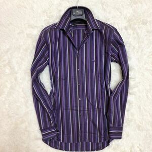  beautiful goods!! Etro [ finest quality. excellent article ]ETRO long sleeve shirt 41 XL corresponding stripe purple cotton 100 Italy made men's dress shirt Logo embroidery 