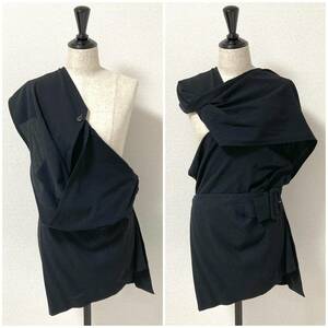 90s Yohji Yamamoto Femme ウールギャバ 変形 ジャンパースカート ワンピース ブラック 黒 Sサイズ ヨウジヤマモト archive 4040224