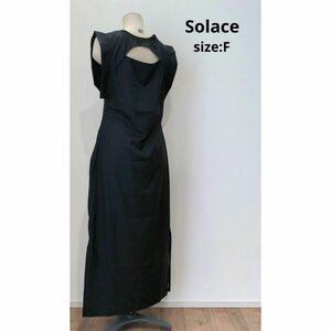 Solace フェザーショルダータイトワンピース ブラック レディース F