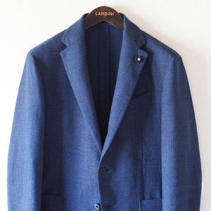 美品 50 ブートニエール付 LARDINI Wool Linen Jacket Navy ラルディーニ ウール リネン ジャケット ネイビー ブルー 新ロゴ 春夏