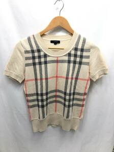 BURBERRY LONDON short sleeves cotton knitted cut and sewn lady's 1 beige group check pattern sweater Burberry 24051301