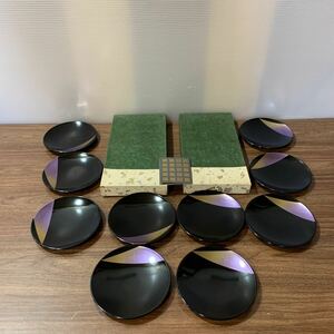 金沢 金銀箔工芸 茶托 10枚セット 美品 漆器 漆芸 箔一 伝統工芸 石川県 銘々皿 小皿 茶道具 おしゃれ (A23