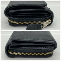 USED COACH コーチ クロスグレーン レザー スモール トライフォールド ウォレット 三つ折り財布 ブラック レディース コンパクト サイフ_画像3