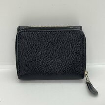 USED COACH コーチ クロスグレーン レザー スモール トライフォールド ウォレット 三つ折り財布 ブラック レディース コンパクト サイフ_画像2