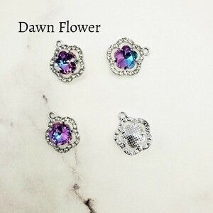 【F-0020】2pcs　お花とクリスタル　19×16mm　パープル　チャーム　ハンドメイドパーツ