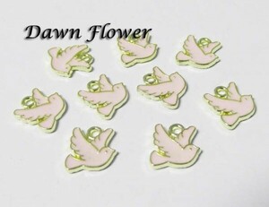 【D-0215】20pcs　鳥　11mm　ピンク　チャーム　ハンドメイドパーツ