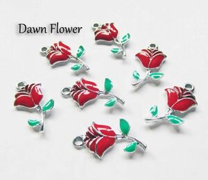 【D-0417】10pcs　バラ　25×22mm　レッド　チャーム　ハンドメイドパーツ