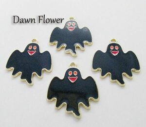 【D-0493】5pcs　幽霊　28×15mm　ブラック　チャーム　ハンドメイドパーツ