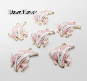 【D-0385】8pcs　熱帯魚　24×20mm　ピンク　チャーム　ハンドメイドパーツ