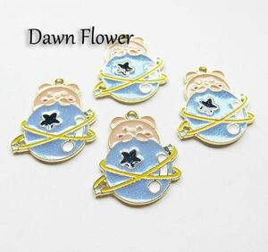 【D-0434】5pcs　星にのった熊　28×24mm　ホワイト＆ブラウン　チャーム　ハンドメイドパーツ