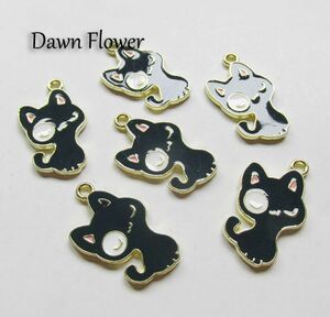 【D-0429】8pcs　伯爵ねこ　25×15mm　ブラック　チャーム　ハンドメイドパーツ