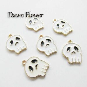 【D-0494】8pcs　ドクロ　18×14mm　ホワイト　チャーム　ハンドメイドパーツ