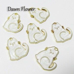 【D-0563】8pcs　ネコ　ラメ入り　21×18mm　ホワイト　チャーム　ハンドメイドパーツ