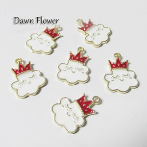 【D-0912】8pcs　雲　22×15mm　ホワイト＆レッド　チャーム　ハンドメイドパーツ