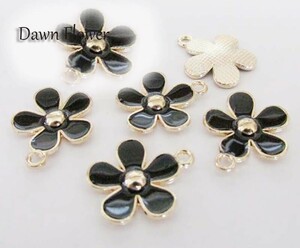 【D-0777】9pcs　花　20×18mm　ブラック 　チャーム　ハンドメイドパーツ