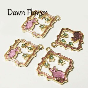 【D-1247】10pcs　うさぎ　25×22mm　パープル　チャーム　ハンドメイドパーツ