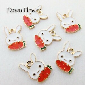 【D-0671】10pcs　ニンジンを持ったうさぎ　15×11mm　オレンジ　チャーム　ハンドメイドパーツ