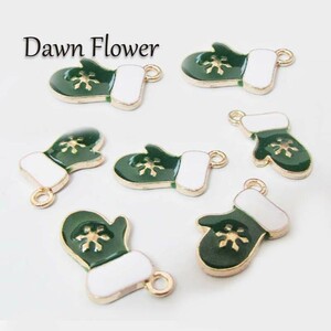 【D-1261】10pcs　手袋　20×12mm　グリーン　チャーム　ハンドメイドパーツ