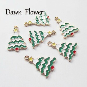 【D-1138】8pcs　クリスマスツリー　25×16mm　グリーン　チャーム　ハンドメイドパーツ