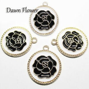 【D-0755】8pcs　薔薇　24×21mm　ブラック　チャーム　ハンドメイドパーツ