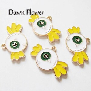 【D-0915】5pcs　目玉のモンスター　27×12mm　ホワイト　チャーム　ハンドメイドパーツ