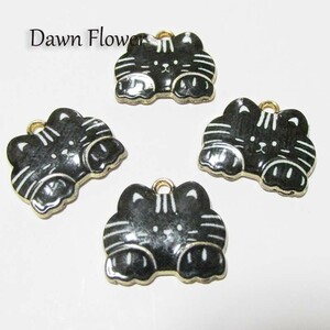 【D-0702】5pcs　ネコ　18×17mm　ブラック　チャーム　ハンドメイドパーツ