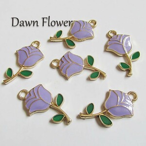 【D-1059】9pcs　バラ　24×13mm　パープル　チャーム　ハンドメイドパーツ