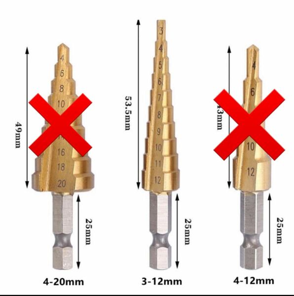 1本　4mm-12mm ステップドリル ドリル　たけのこドリル　DIY　工具 穴あけ　面取り　工作　作品　段階式　穴あけ工具