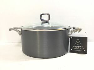 [K-2024]CHEF 22cm 両手鍋★アルマイト アルミニウム 4L☆未使用品 蓋付 調理器具♪売り切り 1円スタート!!