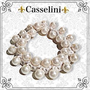 新品★2連パール.ゴムブレスレット＊アクセサリー 上品 ドレッシー 姫系 Casselini★大ぶり★ クラシカル パーティ 結婚式 お呼ばれ