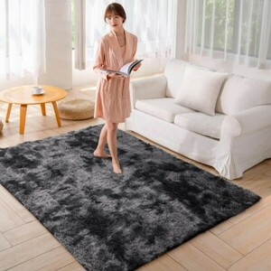 [200*250].. carpet rug mat [ black × gray ]Beddiny shaggy rug hot carpet low repulsion thick laundry possible all She's 