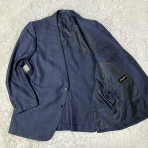 極美品 MIYUKILAN テーラードジャケット 2B 背抜き シルク混 光沢 ネイビー 102-BE7 ビッグサイズの画像1