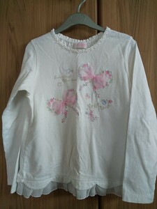 メゾピアノ 140 ホワイト 白 カットソー 長袖Tシャツ mezzo piano ピンク