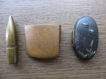 時代 日本刀装具 （銅製 ハバキ） （古鉄製 頭 象嵌あり） おまけ1点付き_画像1