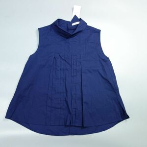 未使用タグ付 UNIQLO x MARNI/ユニクロxマルニ タックブラウス ノースリーブ シャツ ネイビー レディース S 231-447556