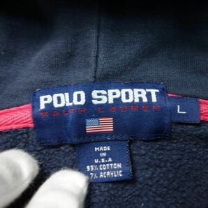 90s 90年代 POLO SPORT ポロスポーツ ラルフローレン USA製 ロゴ刺繍 ハーフジップスウェットパーカー L ネイビー メンズの画像5