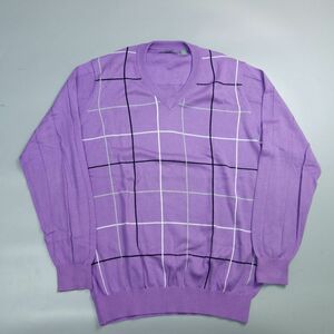  прекрасный товар ASHWORTH Ashworth TaylorMade V шея вязаный свитер фиолетовый мужской L Golf одежда 