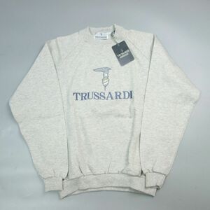 未使用タグ付き TRUSSARDI トラサルディ イタリア製 ロゴ刺繍クルーネックスウェット S グレー メンズ