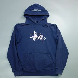 00s STUSSY ステューシー ロゴ刺繍 スウェットパーカー ネイビー メンズ M アメリカ古着