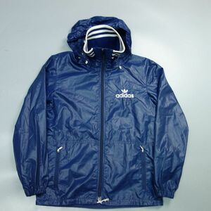 美品 90s ヴィンテージ adidas アディダス DESCENTE フード収納型 ナイロントラックジャケット ネイビー メンズ M ジャージ