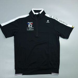 極美品 ルコックスポルティフ ゴルフ ストレッチ 吸水速乾 ハーフジップ 半袖シャツ 黒 メンズ L ゴルフウェア