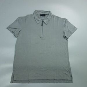 美品 90s ジョルジオアルマーニ シルク混 ストレッチ ハーフジップ 半袖シャツ グレー メンズ 50 ポロシャツ