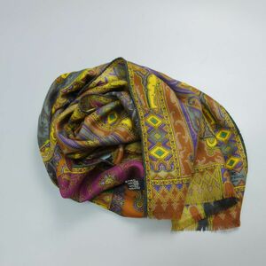  ultimate beautiful goods ETRO Etro peiz Lee total pattern wool silk fringe scarf muffler stole 