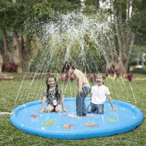 噴水マット 空気入れ 直径100cm 噴水プール 子供プール 家庭用 水遊び おもちゃ ビニールプール 夏対策 庭シャワー キッズプール 親子遊び