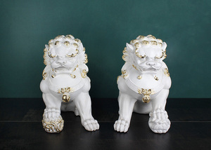 Art hand Auction Oriental Sculpture Lion Statue Set Animal Tabletop Sculpture Statue Ornament Figurine Object Interior Lucky Item Resin Handmade, Interior accessories, ornament, Western style