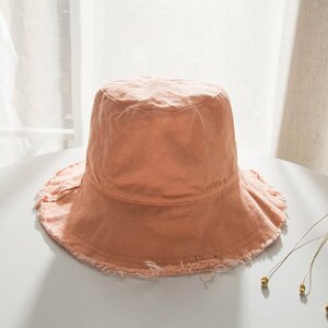 バケットハット ハット 漁師帽 レーディス 可愛い 切りっぱなしデザイン 紫外線カット 大人 旅行 海辺 観光 折りたたみ 無地 夏春 オレンジ
