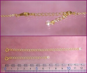 N6822-2/金色 延長チェーン 後付けアジャスター 5cm 10cm 2本セット 水晶付き ネックレスを少し長くするエクステンダーチェーン ゴールド